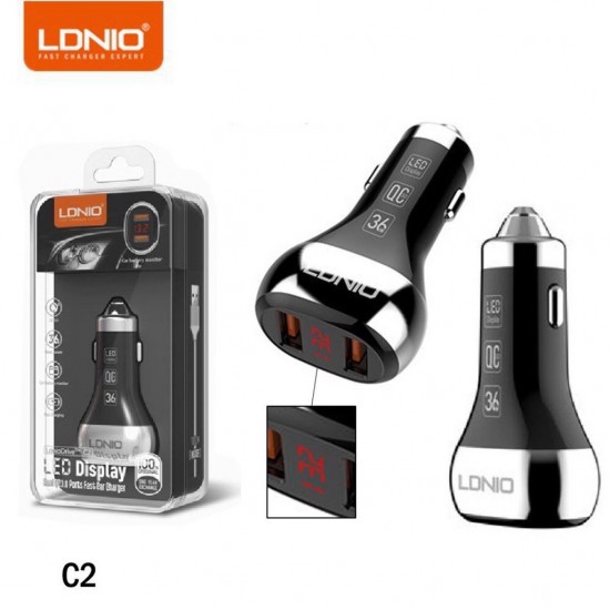 LDNIO C2 36W LED Display Dual QC3.0 Ports Car Battery Monitor Fast Car Charger