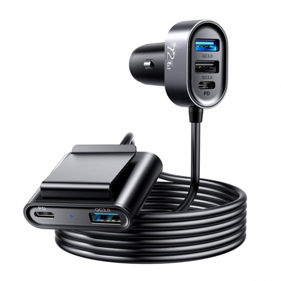 JOYROOM JR-CL05 72W 5 Multi-Port(2PD+3QC3.0) Fast Car Charger with 1.5m Cable Length with Back Clip Charger