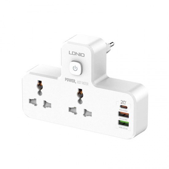 LDNIO SC2311 20W 3-Port USB PD & QC3.0 Charger Extension 2 way Power Socket