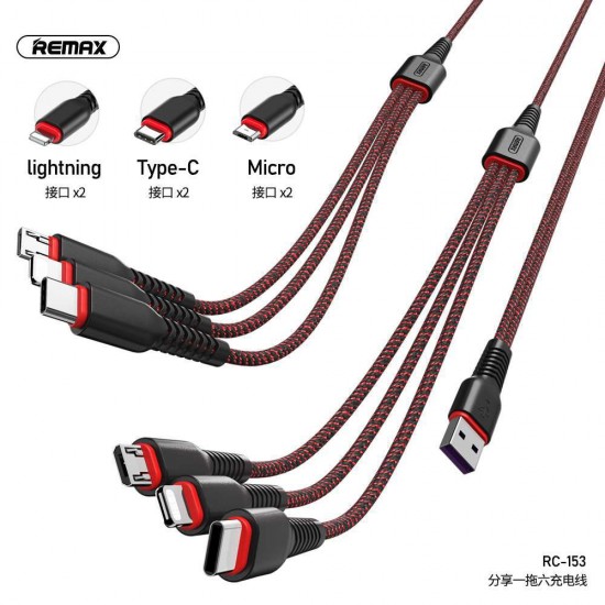 REMAX RC-153 SHARE SERIES 6 IN 1 FAST CHARGING CABLE 1M